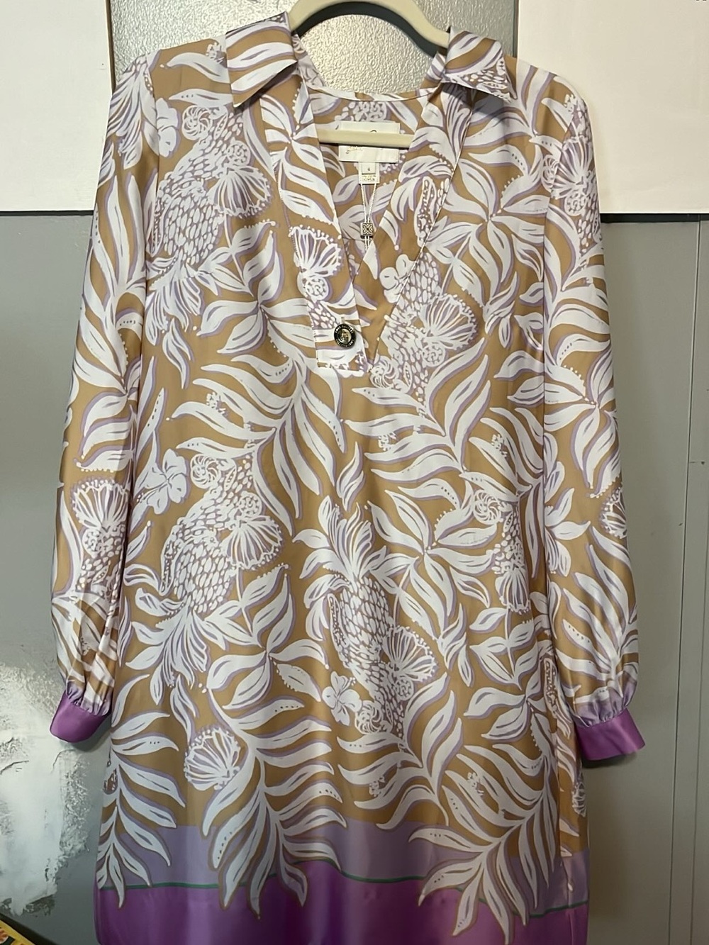 Lilly Pulitzer Camel and Lavender Floral Tunic